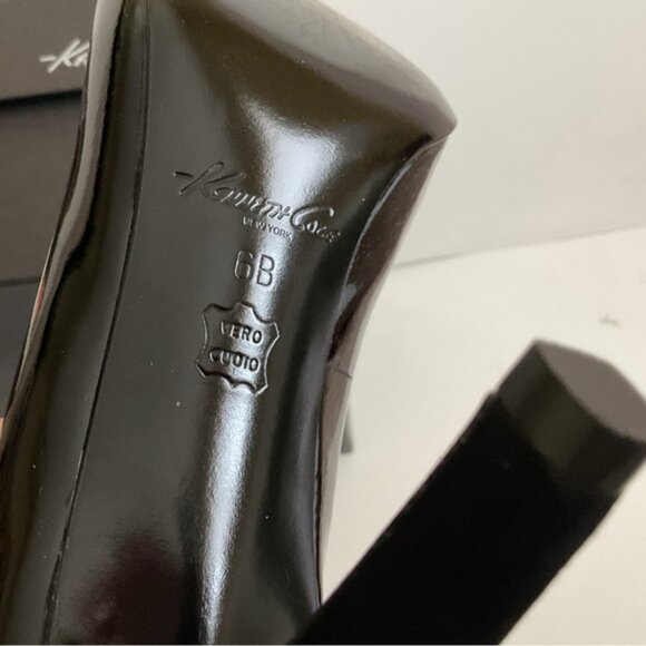 Kenneth Cole Black Patent Leather & Suede Pumps Stiletto Heel Shoes Size 6 - Picture 8 of 12